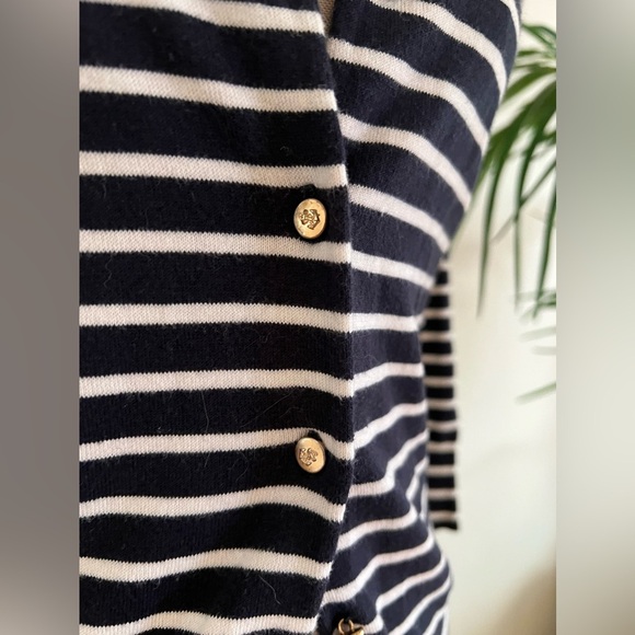 J.Crew Striped Navy Blue Cardigan Golden Buttons | Size S | Nautical - Picture 6 of 8